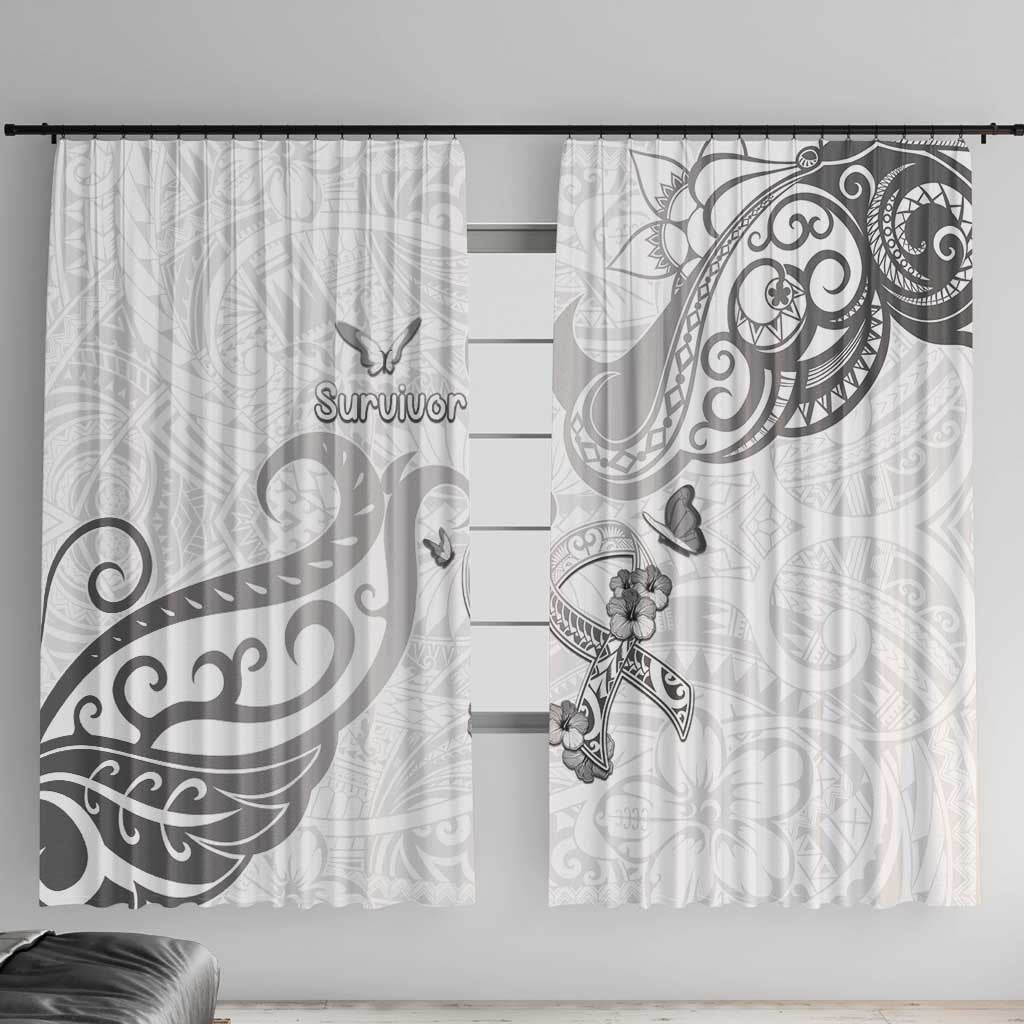 Brain Cancer Awareness Window Curtain Ribbon Polynesian Pattern LT05 With Hooks White - Polynesian Pride
