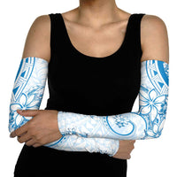 Polynesian Pattern With Plumeria Flowers Arm Sleeves Blue - Polynesian Pride