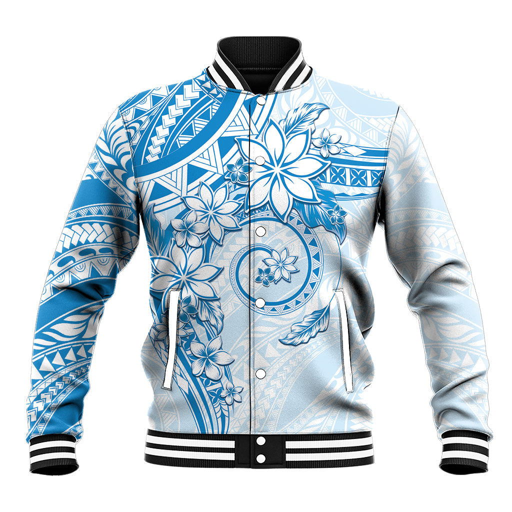 Polynesian Pattern With Plumeria Flowers Baseball Jacket Blue LT05 Unisex Blue - Polynesian Pride