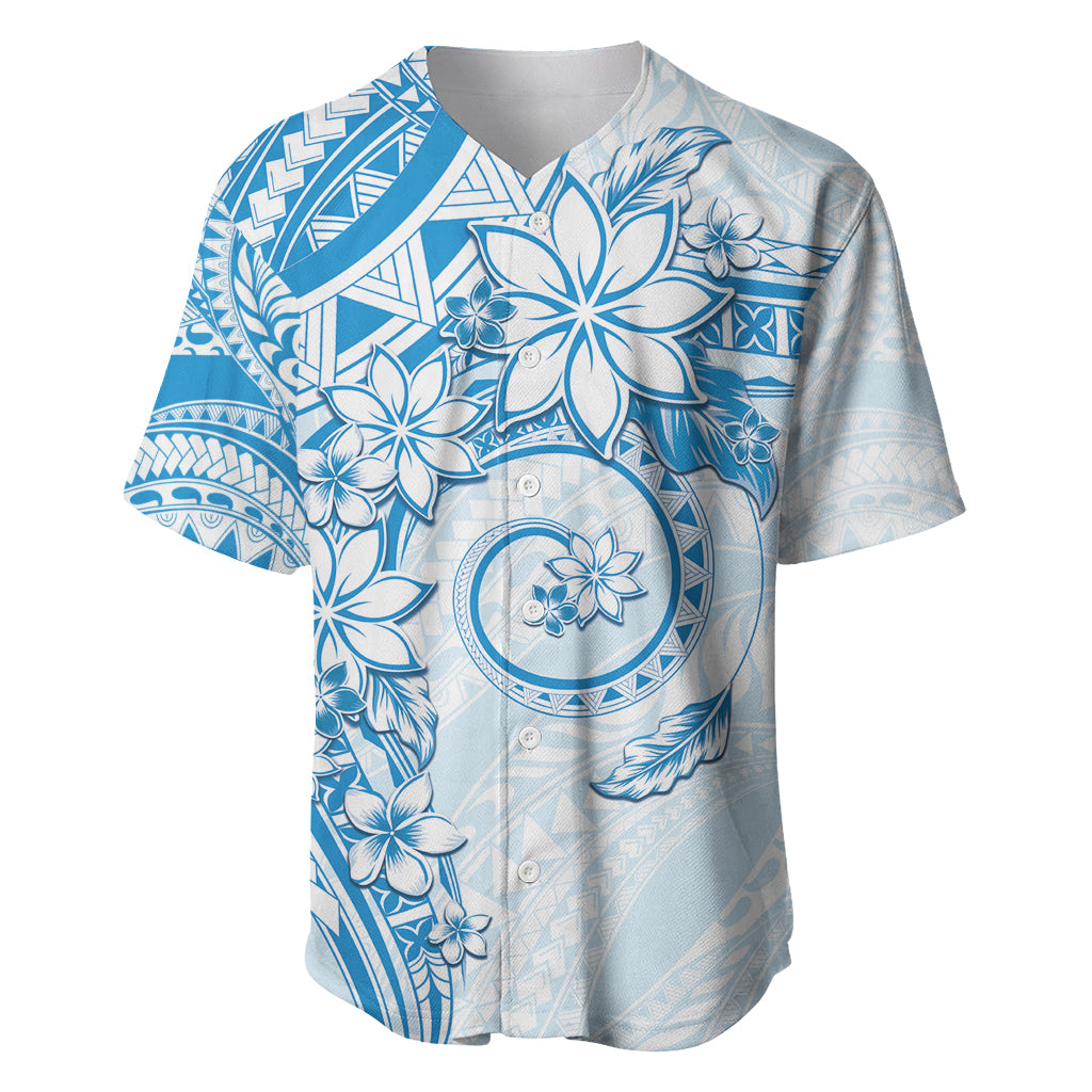 Polynesian Pattern With Plumeria Flowers Baseball Jersey Blue