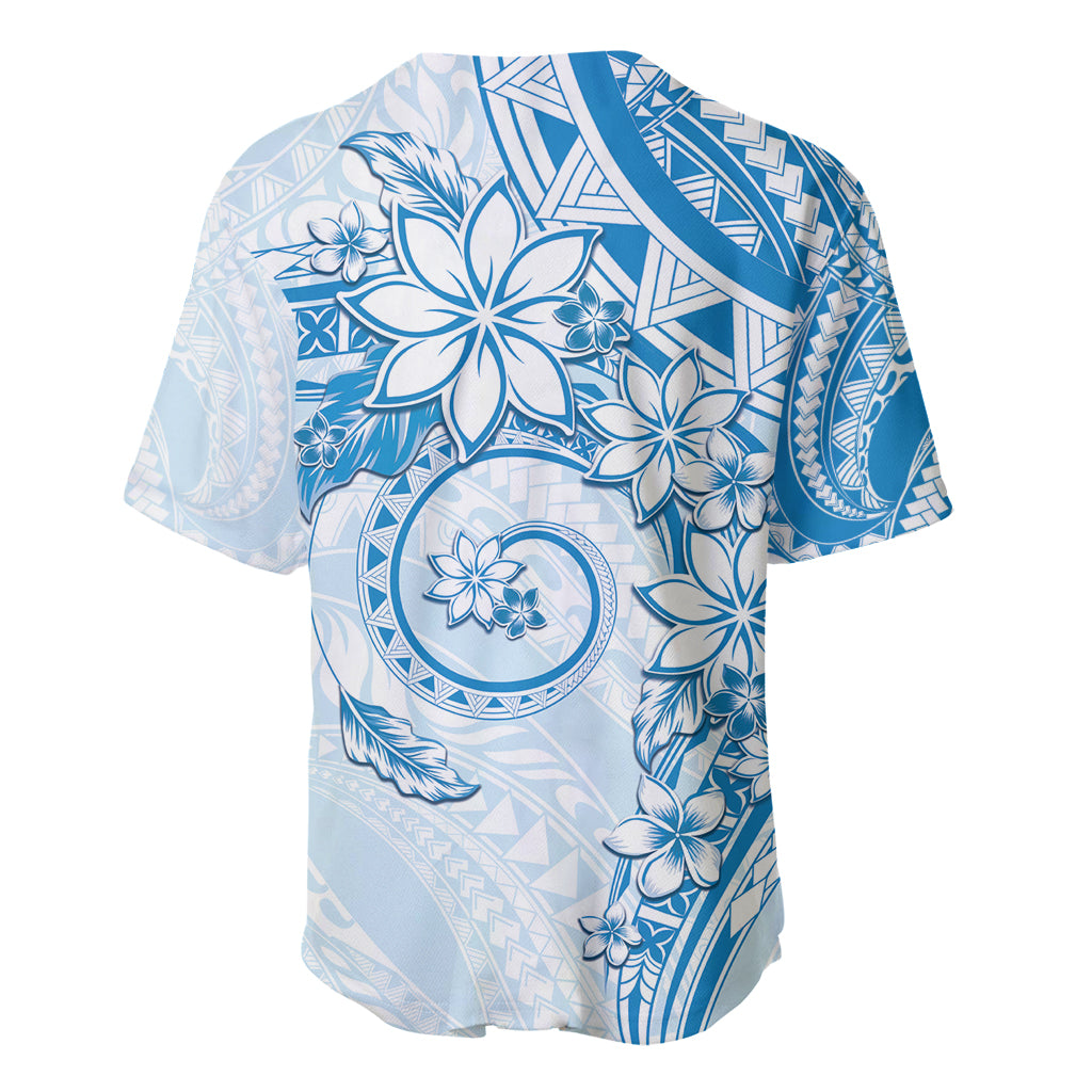 Polynesian Pattern With Plumeria Flowers Baseball Jersey Blue