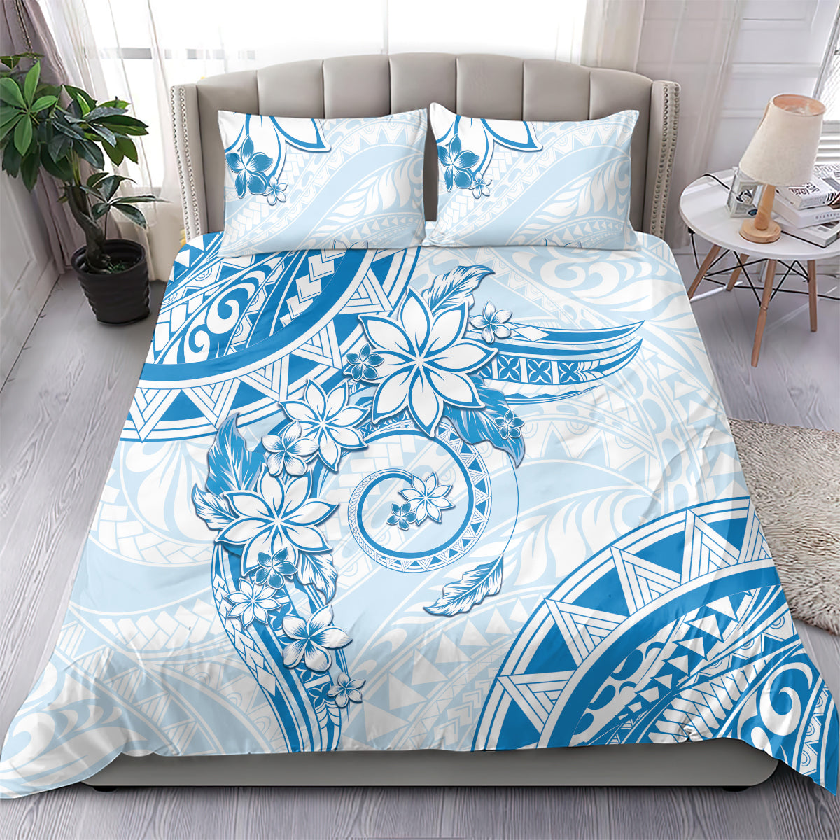Polynesian Pattern With Plumeria Flowers Bedding Set Blue LT05 - Polynesian Pride