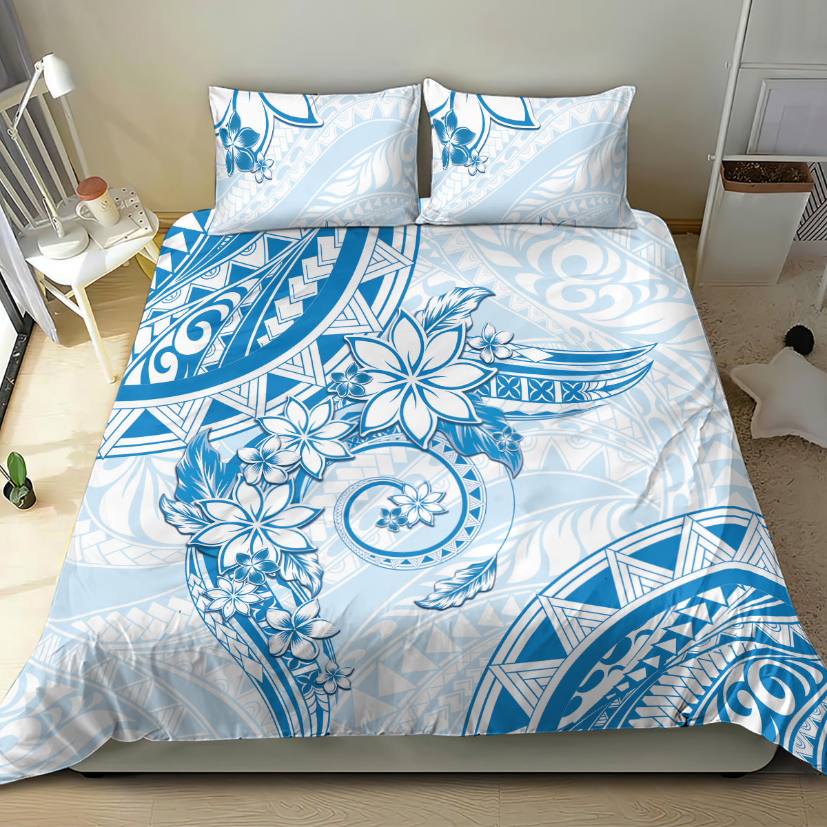 Polynesian Pattern With Plumeria Flowers Bedding Set Blue LT05 - Polynesian Pride