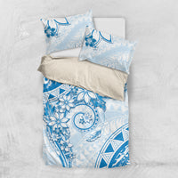 Polynesian Pattern With Plumeria Flowers Bedding Set Blue LT05 US Twin 172cm x 218cm Blue - Polynesian Pride