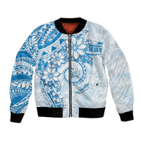 Polynesian Pattern With Plumeria Flowers Bomber Jacket Blue LT05 Unisex Blue - Polynesian Pride