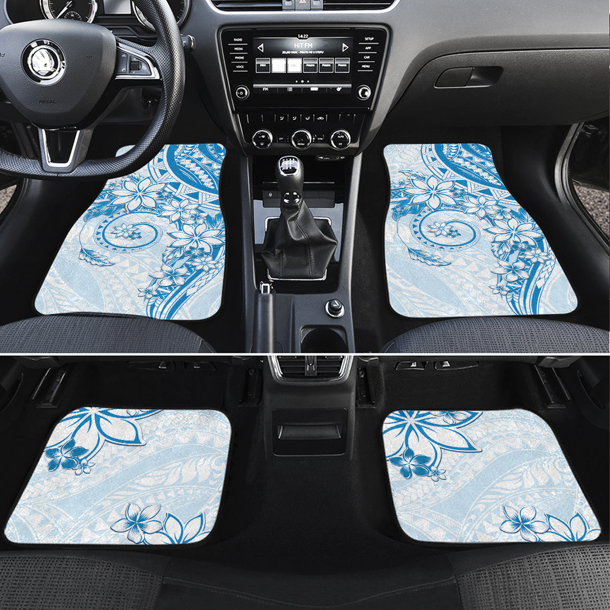 Polynesian Pattern With Plumeria Flowers Car Mats Blue LT05 Set 4pcs Blue - Polynesian Pride