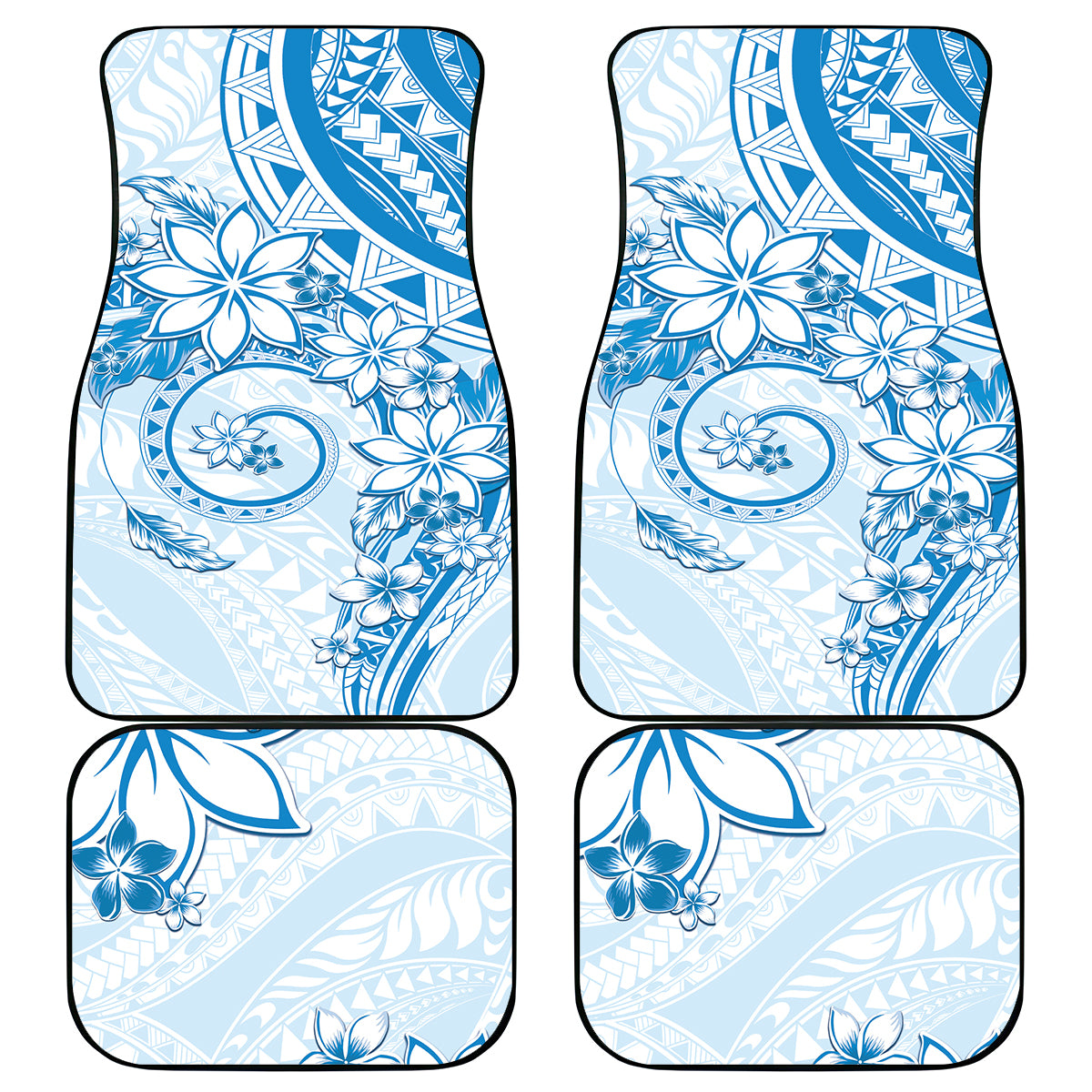 Polynesian Pattern With Plumeria Flowers Car Mats Blue LT05 - Polynesian Pride