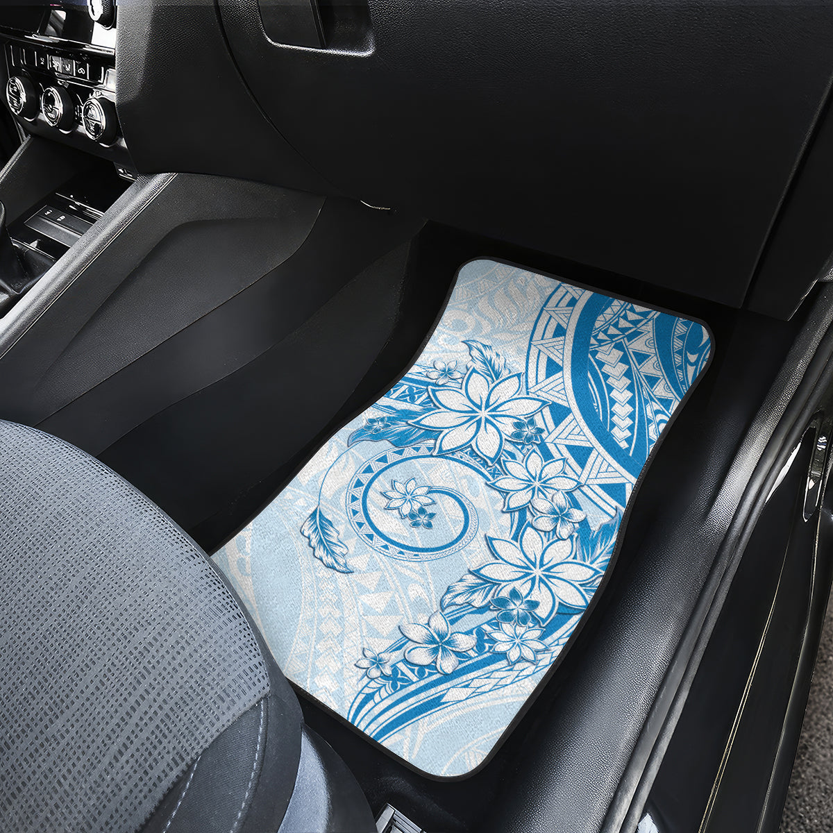 Polynesian Pattern With Plumeria Flowers Car Mats Blue LT05 - Polynesian Pride