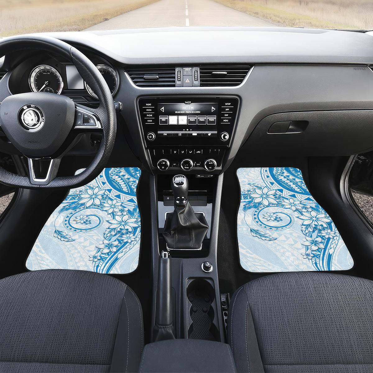 Polynesian Pattern With Plumeria Flowers Car Mats Blue LT05 Set 2pcs - Front Blue - Polynesian Pride