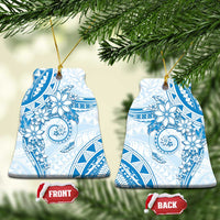 Polynesian Pattern With Plumeria Flowers Ceramic Ornament Blue LT05 Bell Flake Blue - Polynesian Pride