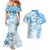 Polynesian Pattern With Plumeria Flowers Couples Matching Mermaid Dress and Hawaiian Shirt Blue