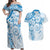 Polynesian Pattern With Plumeria Flowers Couples Matching Off Shoulder Maxi Dress and Hawaiian Shirt Blue