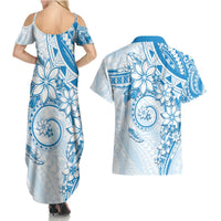 Polynesian Pattern With Plumeria Flowers Couples Matching Summer Maxi Dress and Hawaiian Shirt Blue LT05 - Polynesian Pride