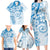 Polynesian Pattern With Plumeria Flowers Family Matching Long Sleeve Bodycon Dress and Hawaiian Shirt Blue