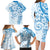 Polynesian Pattern With Plumeria Flowers Family Matching Long Sleeve Bodycon Dress and Hawaiian Shirt Blue