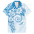 Polynesian Pattern With Plumeria Flowers Family Matching Long Sleeve Bodycon Dress and Hawaiian Shirt Blue