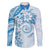 Polynesian Pattern With Plumeria Flowers Family Matching Long Sleeve Bodycon Dress and Hawaiian Shirt Blue