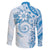 Polynesian Pattern With Plumeria Flowers Family Matching Long Sleeve Bodycon Dress and Hawaiian Shirt Blue