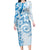 Polynesian Pattern With Plumeria Flowers Family Matching Long Sleeve Bodycon Dress and Hawaiian Shirt Blue