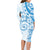 Polynesian Pattern With Plumeria Flowers Family Matching Long Sleeve Bodycon Dress and Hawaiian Shirt Blue