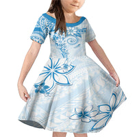 Polynesian Pattern With Plumeria Flowers Family Matching Mermaid Dress and Hawaiian Shirt Blue