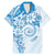 Polynesian Pattern With Plumeria Flowers Family Matching Mermaid Dress and Hawaiian Shirt Blue