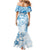 Polynesian Pattern With Plumeria Flowers Family Matching Mermaid Dress and Hawaiian Shirt Blue