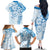 Polynesian Pattern With Plumeria Flowers Family Matching Off The Shoulder Long Sleeve Dress and Hawaiian Shirt Blue