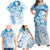 Polynesian Pattern With Plumeria Flowers Family Matching Off Shoulder Maxi Dress and Hawaiian Shirt Blue