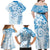 Polynesian Pattern With Plumeria Flowers Family Matching Off Shoulder Maxi Dress and Hawaiian Shirt Blue