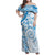 Polynesian Pattern With Plumeria Flowers Family Matching Off Shoulder Maxi Dress and Hawaiian Shirt Blue