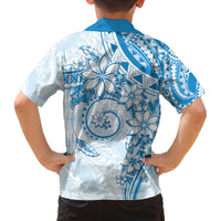 Polynesian Pattern With Plumeria Flowers Family Matching Puletasi and Hawaiian Shirt Blue LT05 - Polynesian Pride
