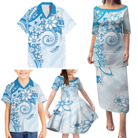 Polynesian Pattern With Plumeria Flowers Family Matching Puletasi and Hawaiian Shirt Blue LT05 - Polynesian Pride