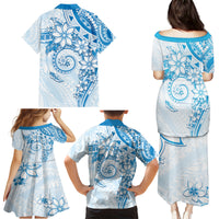 Polynesian Pattern With Plumeria Flowers Family Matching Puletasi and Hawaiian Shirt Blue LT05 - Polynesian Pride