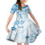 Polynesian Pattern With Plumeria Flowers Family Matching Short Sleeve Bodycon Dress and Hawaiian Shirt Blue