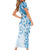 Polynesian Pattern With Plumeria Flowers Family Matching Short Sleeve Bodycon Dress and Hawaiian Shirt Blue