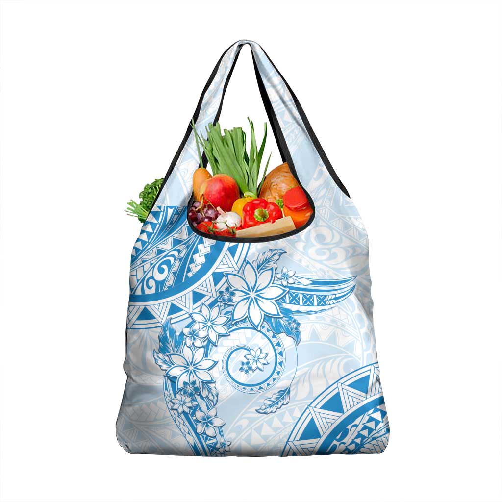 Polynesian Pattern With Plumeria Flowers Grocery Bag Blue LT05 1-pack One Size Blue - Polynesian Pride