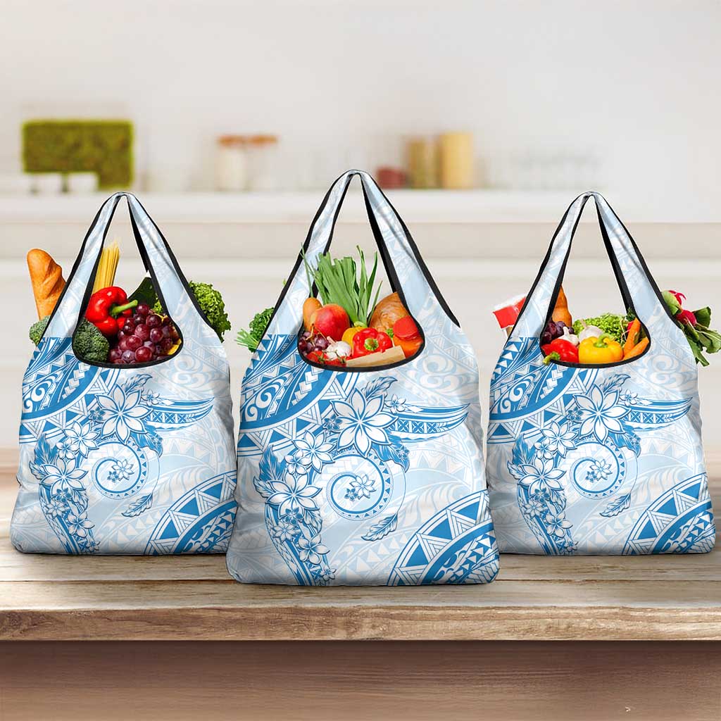Polynesian Pattern With Plumeria Flowers Grocery Bag Blue LT05 3-pack One Size Blue - Polynesian Pride