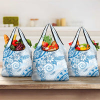 Polynesian Pattern With Plumeria Flowers Grocery Bag Blue LT05 3-pack One Size Blue - Polynesian Pride