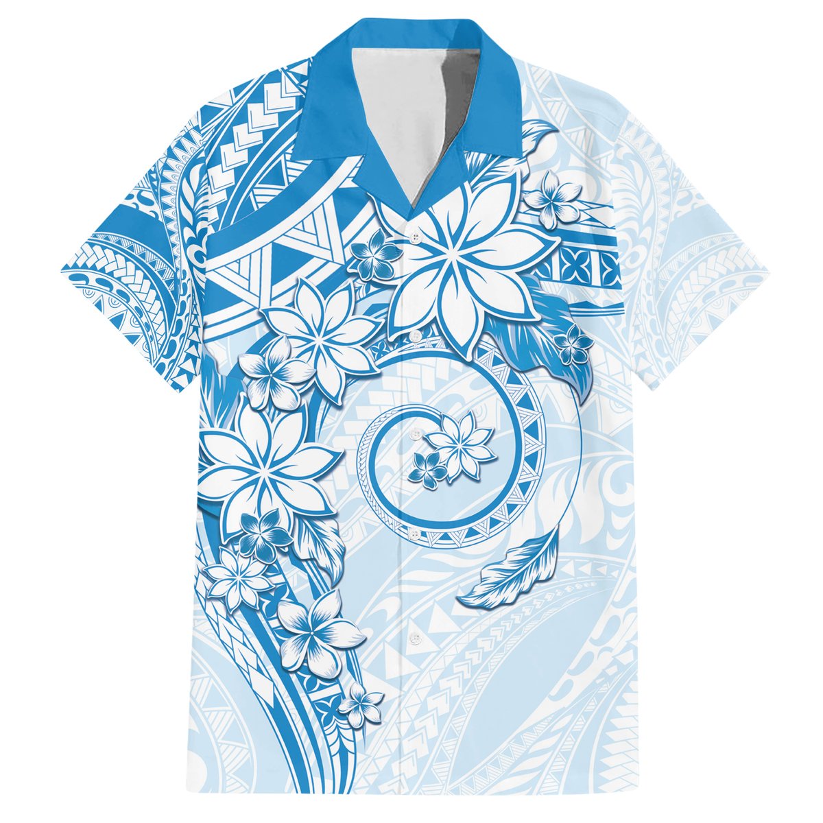 Polynesian Pattern With Plumeria Flowers Hawaiian Shirt Blue LT05 Blue - Polynesian Pride