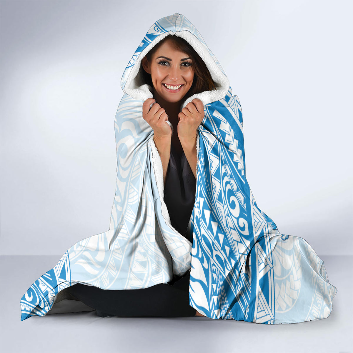 Polynesian Pattern With Plumeria Flowers Hooded Blanket Blue LT05 - Polynesian Pride