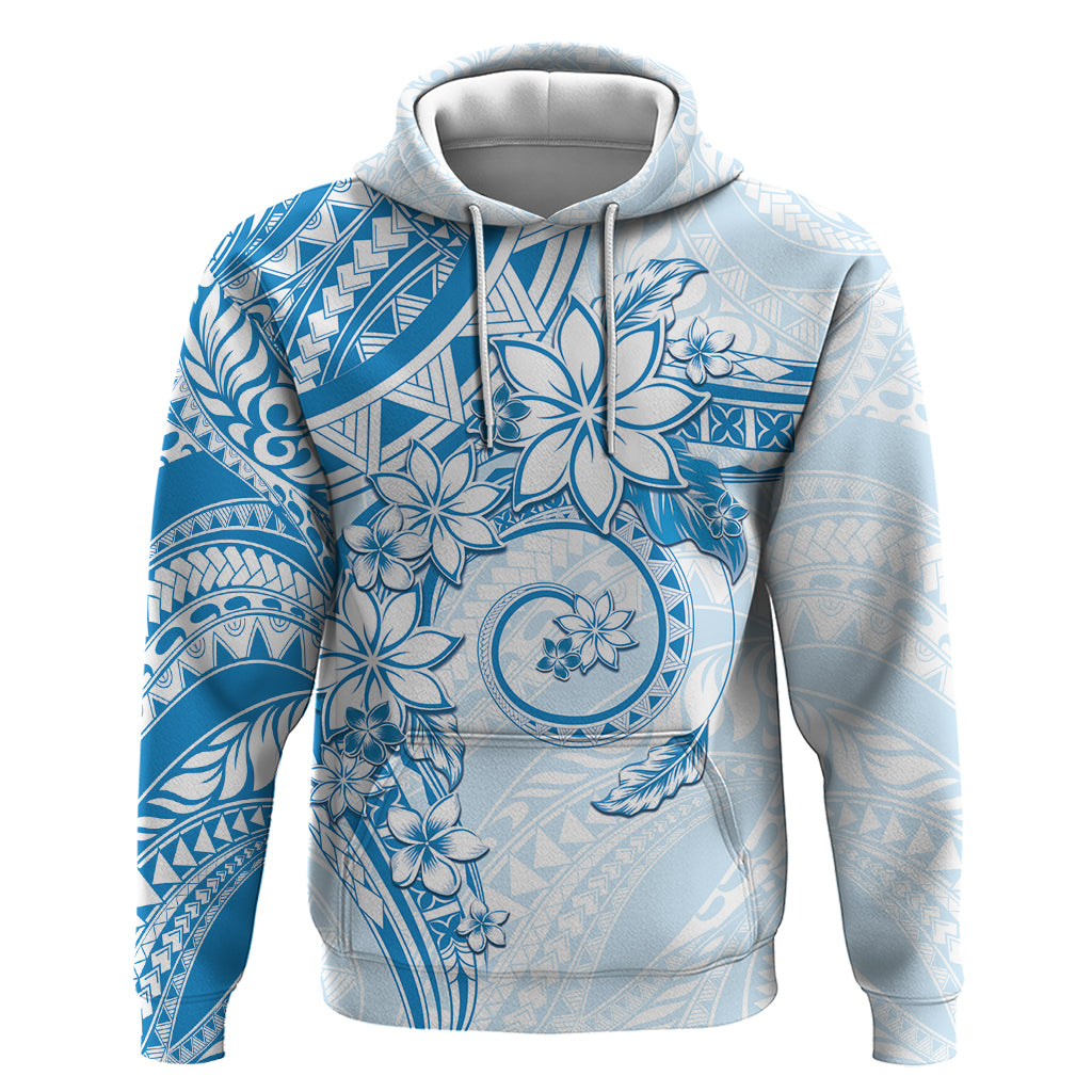 Polynesian Pattern With Plumeria Flowers Hoodie Blue LT05 Pullover Hoodie Blue - Polynesian Pride