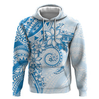 Polynesian Pattern With Plumeria Flowers Hoodie Blue LT05 Pullover Hoodie Blue - Polynesian Pride