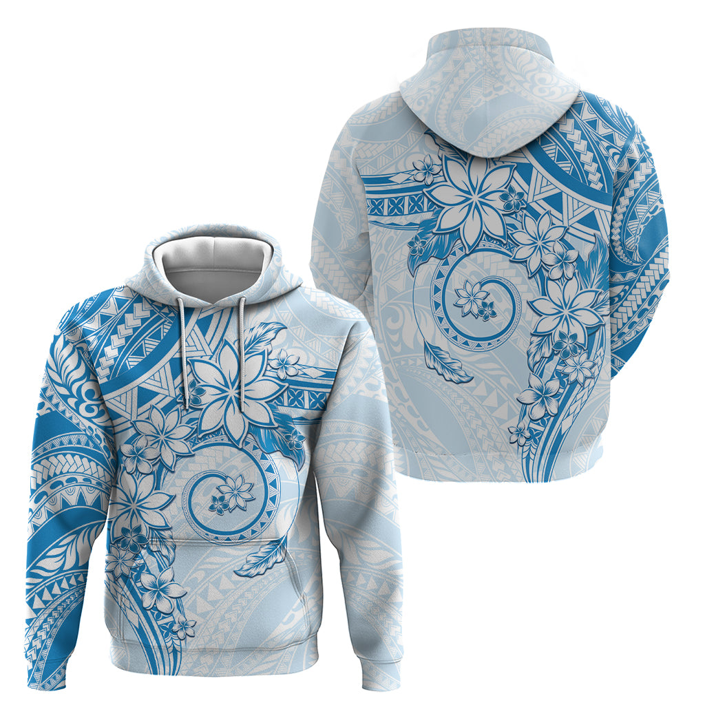Polynesian Pattern With Plumeria Flowers Hoodie Blue LT05 - Polynesian Pride