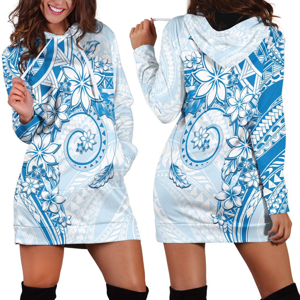 Polynesian Pattern With Plumeria Flowers Hoodie Dress Blue LT05 - Polynesian Pride