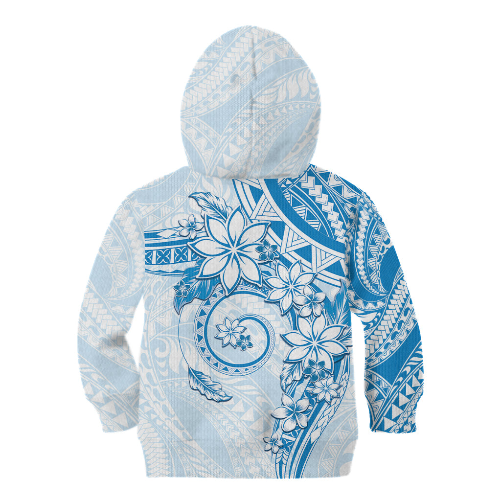 Polynesian Pattern With Plumeria Flowers Kid Hoodie Blue