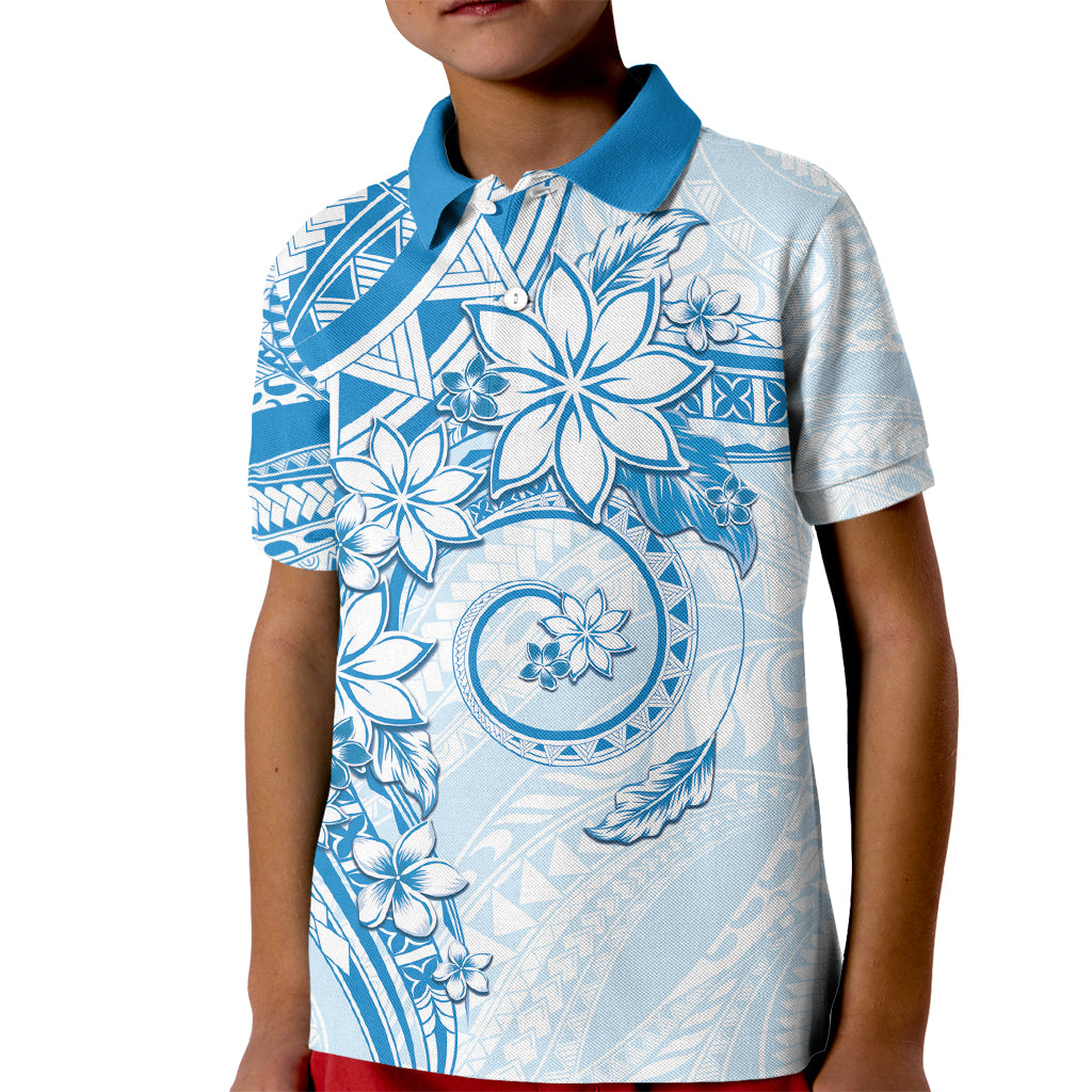 Polynesian Pattern With Plumeria Flowers Kid Polo Shirt Blue