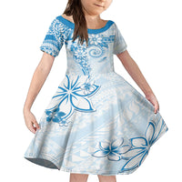 Polynesian Pattern With Plumeria Flowers Kid Short Sleeve Dress Blue LT05 KID Blue - Polynesian Pride