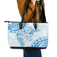 Polynesian Pattern With Plumeria Flowers Leather Tote Bag Blue LT05 - Polynesian Pride