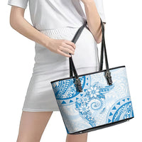 Polynesian Pattern With Plumeria Flowers Leather Tote Bag Blue LT05 - Polynesian Pride